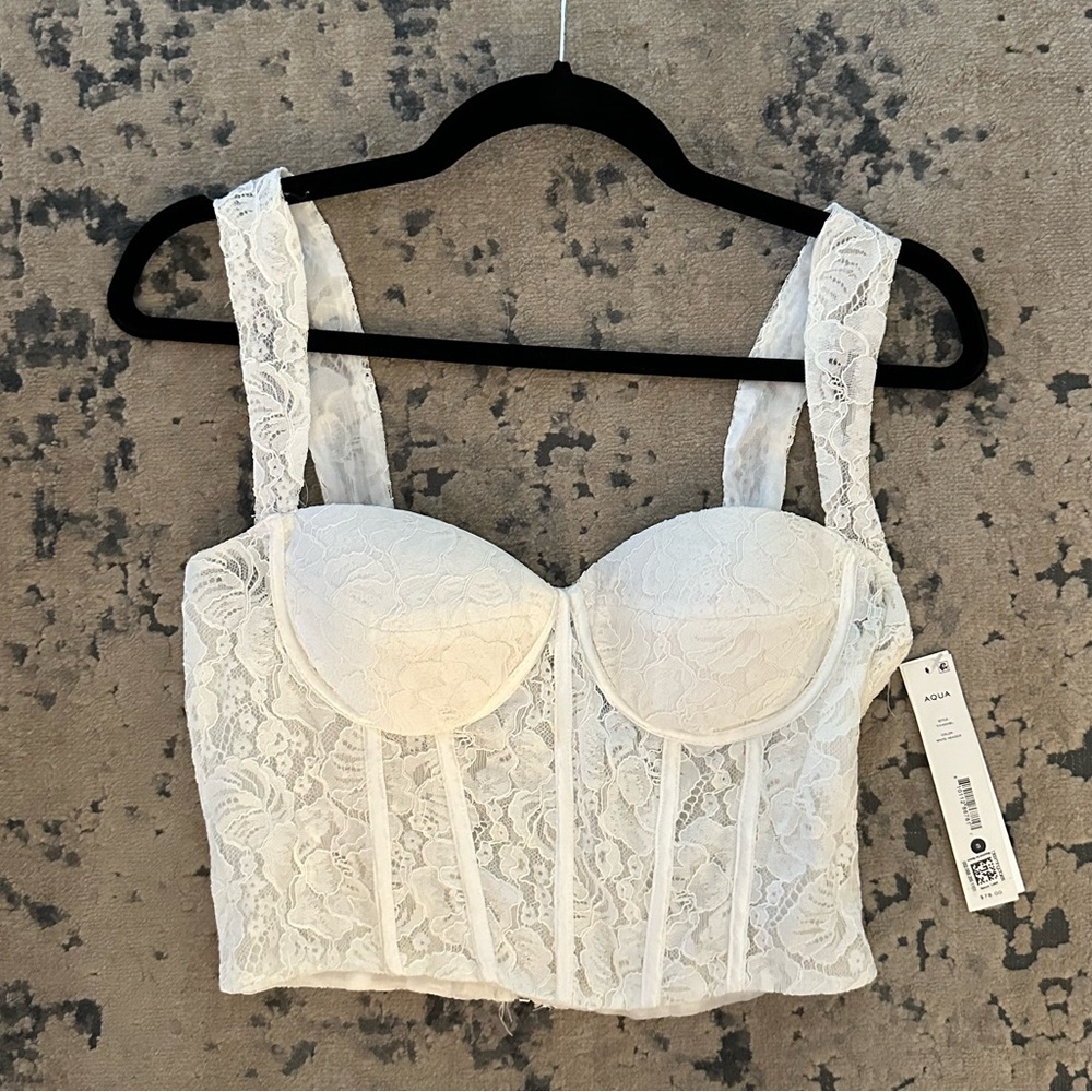 Aqua white lace corset top